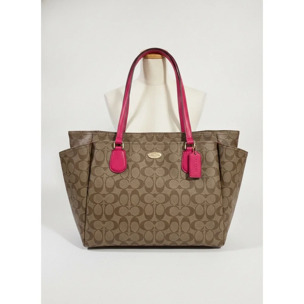 Coach Signature Canvas Baby Bag Diaper Tote Khaki Pink F35414